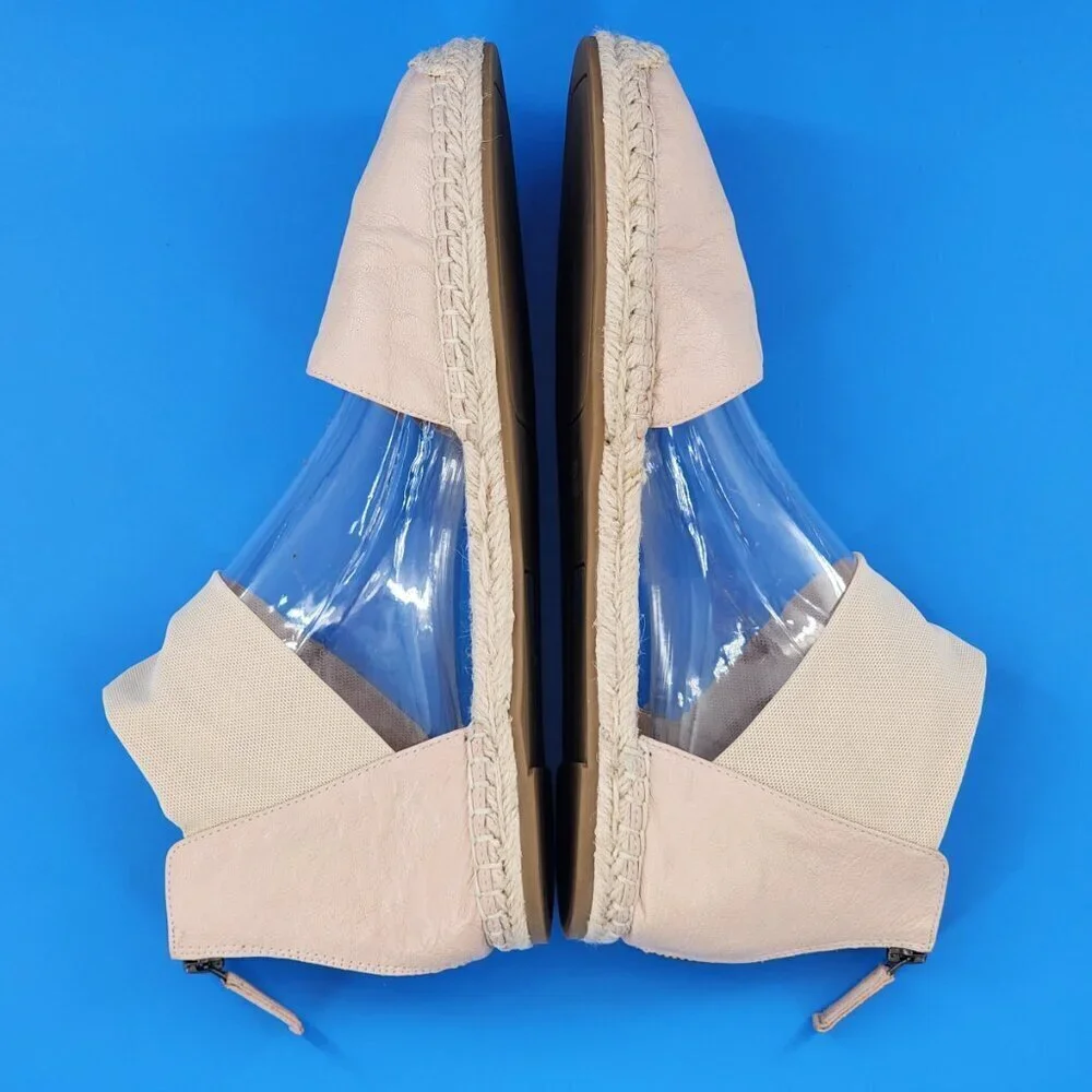 EILEEN FISHER NWOB Coy Espadrille Skimmer‎ Flat Tan Tumbled Leather Zip